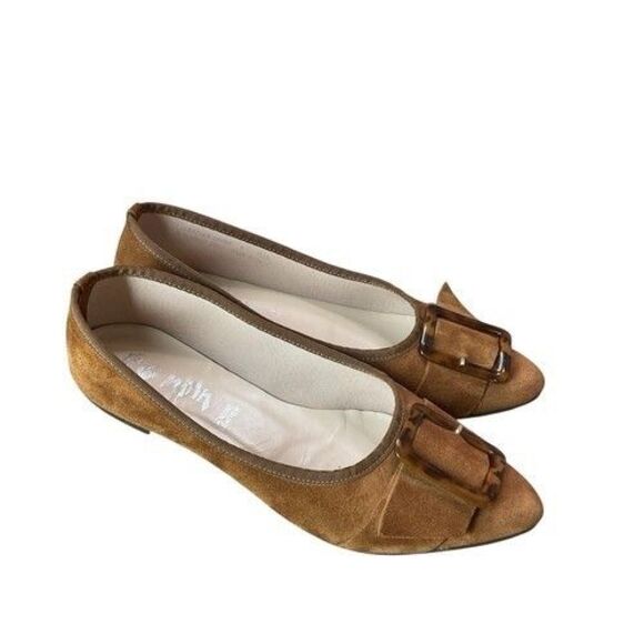 Le Matin Camel Leather Buckle Pointy Toe Ballet Flats Women Size 9 Italy - Picture 9 of 13